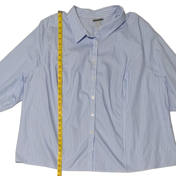 CATHERINES 4X 30/32W Non-Iron Button Down Blouse Blue Stripe 100% Cotton Preppy - Picture 4 of 6